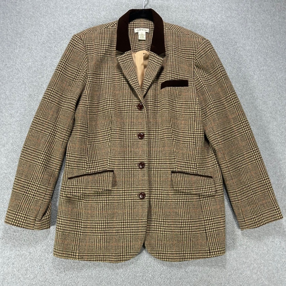 Orvis Blazer Jacket Womens 16 Brown Lambswool Academic Equestrian Vintage